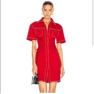 Off-White Red Short-Sleeve Button Front Dress